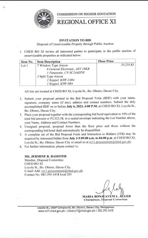 2nd Bidding for the Disposal of Unserviceable Properties and .